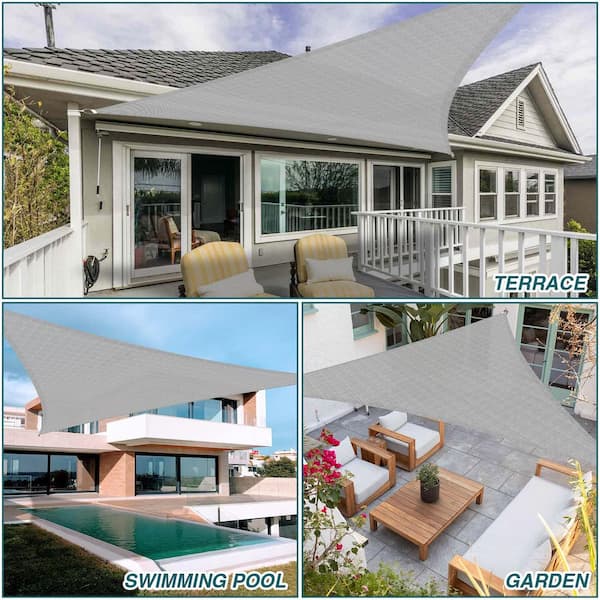 15 ft. x 15 ft. Light Grey Triangle Heavy Weight Sun Shade Sail, 95% UV Blockage, Patio and Pool Cover
