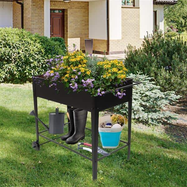 Black Metal Raised Garden Bed Cart with Legs ST617A-174 - The Home Depot