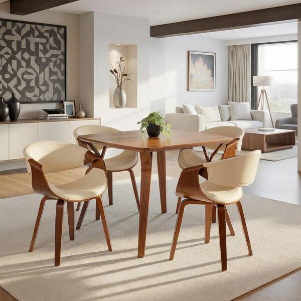 Lumisource Symphony Mid-Century Cream Faux Leather and Walnut