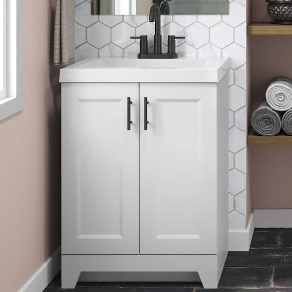 Glacier Bay Brindle 24.5 in. W x 16.25 in. D x 33.8 in. H Single Sink Bath Vanity in White with White Cultured Marble Top