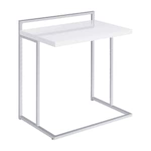 23.5 in. White High Gloss and Chrome Rectangular Wood Top Snack Table