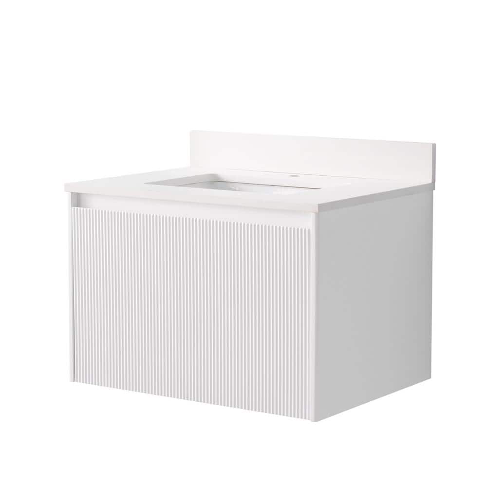 30 in. W x 22 in. D x 20 in H Solid Wood Wall Bath Vanity in White with White Quartz Top, Single Sink, Soft-Close price history on PriceWatchPro