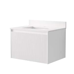 30 in. W x 22 in. D x 20 in H Solid Wood Wall Bath Vanity in White with White Quartz Top, Single Sink, Soft-Close