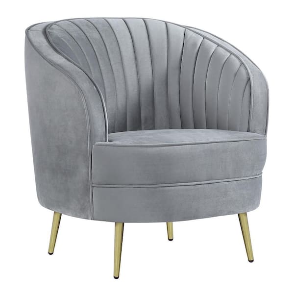 Benjara Enzo Gray and Gold Fabric Accent Chair with Channel Tufted