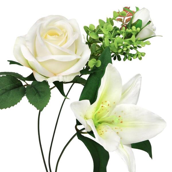 LIVING LUXURY 18 in. Cream White Artificial Mixed Rose Stargazer