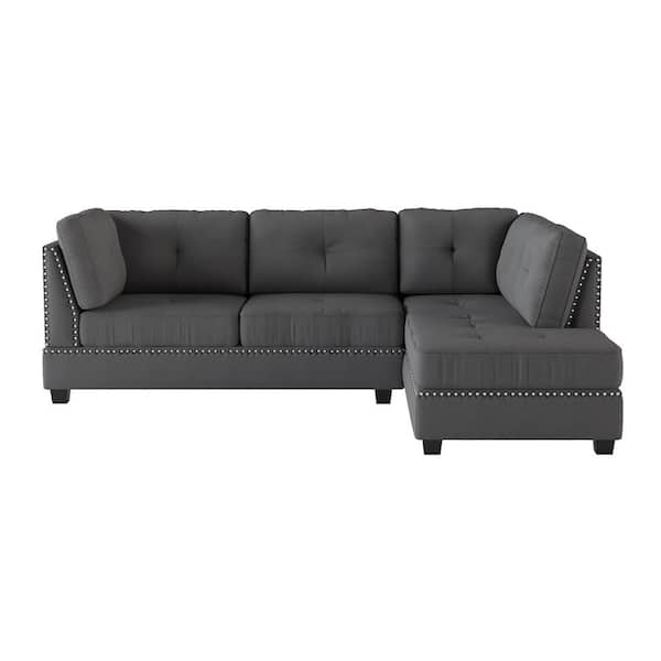 EVERGLADE HOME Ulrich 104.5 in. W Polyester Upholstery 3-Piece Sectional Sofa in Dark Gray w/Ottoman
