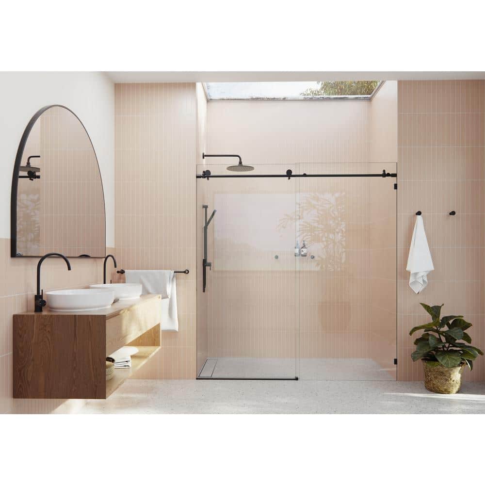 Eclipse 68-72" Frameless Clear Glass Sliding Shower Door in Matte Black