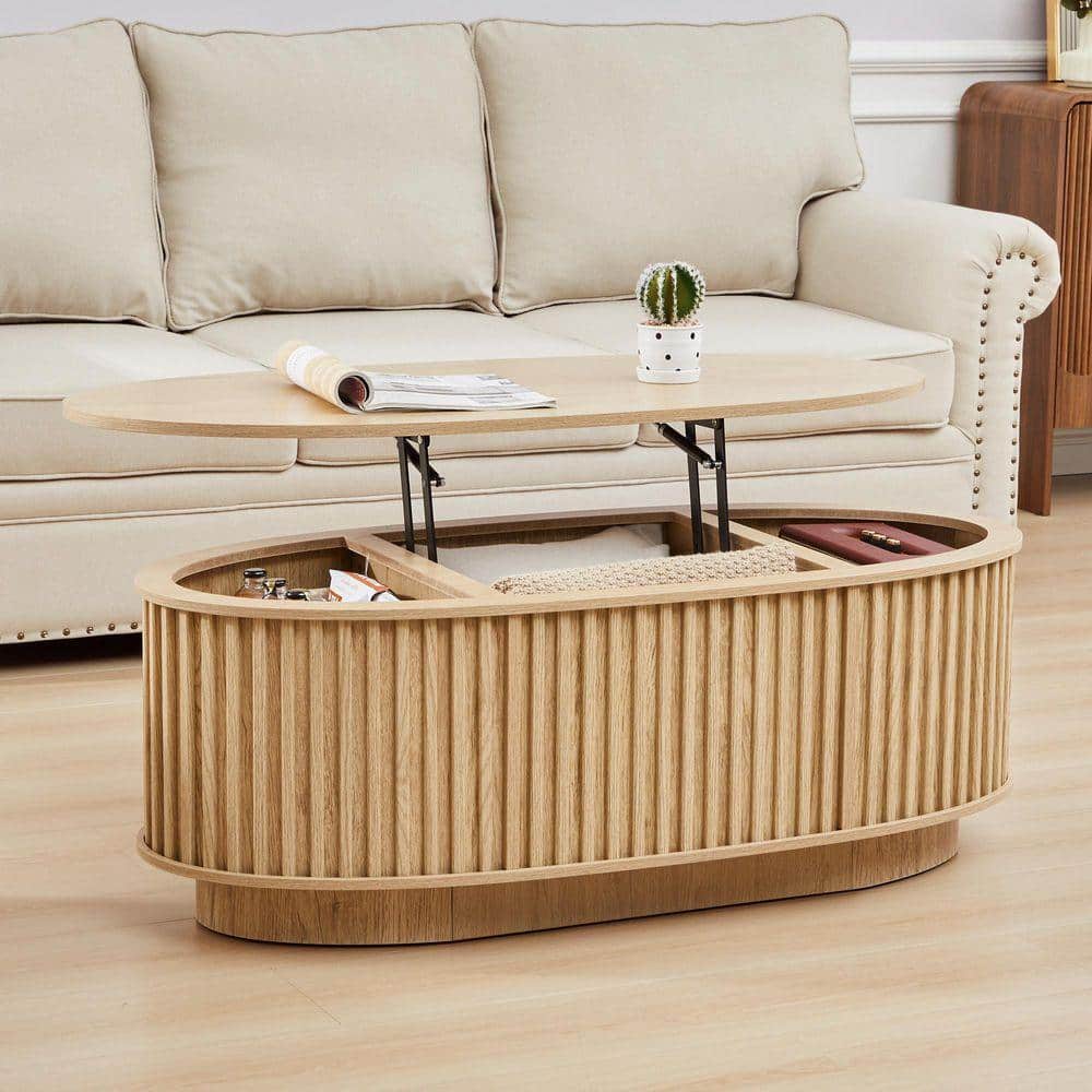 ATHMILE Vertical Bars Surrounding 43.3 in. Natural Olive Oval MDF