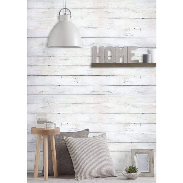 472.4 in. x 17.7 in. White Wood Peel and Stick Wallpaper, Self Adhesive Decorative Wall Covering Vinyl Film Roll