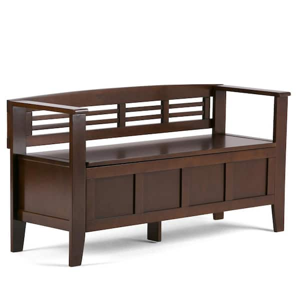 Simpli Home Adams Solid Wood 48 in. Wide Contemporary Entryway Storage Bench in Rustic Medium Brown