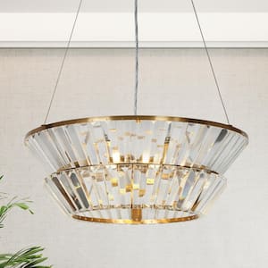 Feinaqy 3-Light Plating Brass Chandelier with 2-Tier Crystal Accents, No Bulb Included