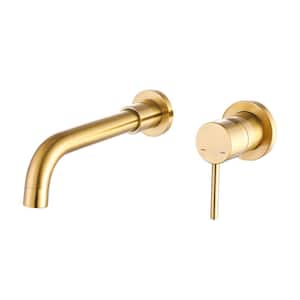 Modern Single Handle 2 Hole Wall Mounted Bathroom Faucet with 360 Degree Swivel Spout in Brushed Gold