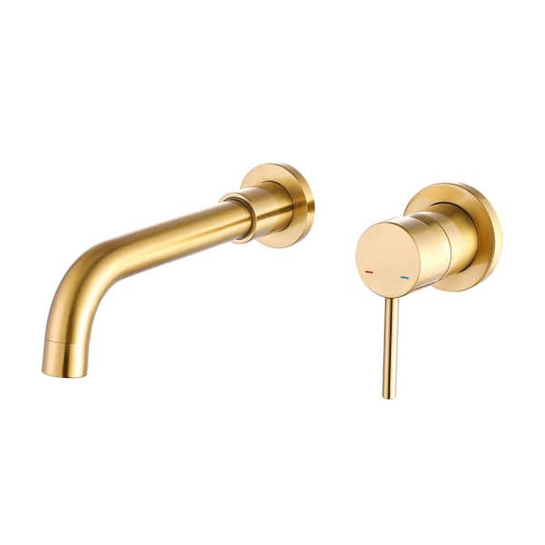 Unbranded Modern Single Handle 2 Hole Wall Mounted Bathroom Faucet with 360 Degree Swivel Spout in Brushed Gold