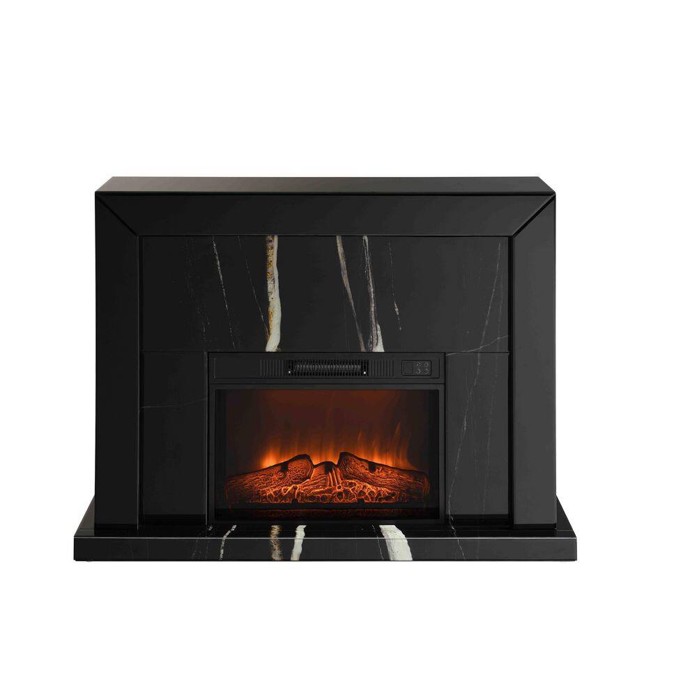 47 in. Freestanding Mirrored Finish Electric Fireplace TV Stand in Marble Grain Black price history on PriceWatchPro