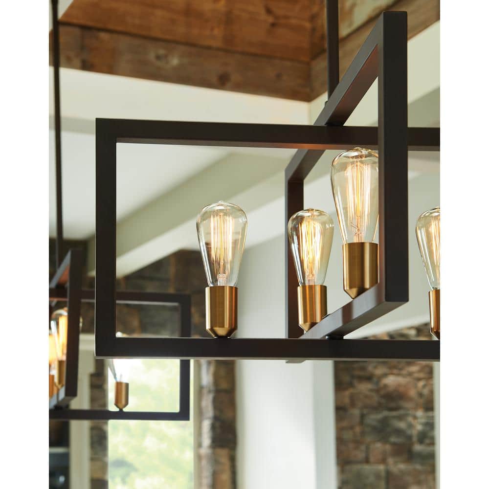 Bronze Mini Cage 4-Light Chandelier with Brass Accents