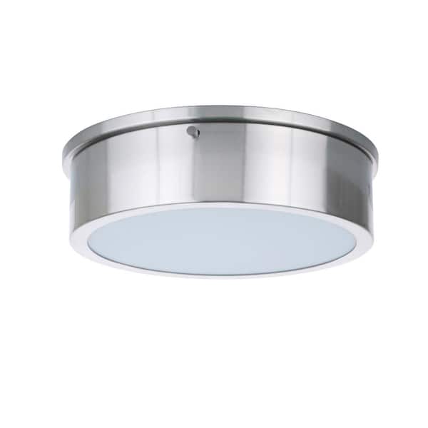 CRAFTMADE Fenn 11 in. 1-Light Brushed Polished Nickel Finish Integrated LED Flush Mount Ceiling Light with White Acrylic Shade