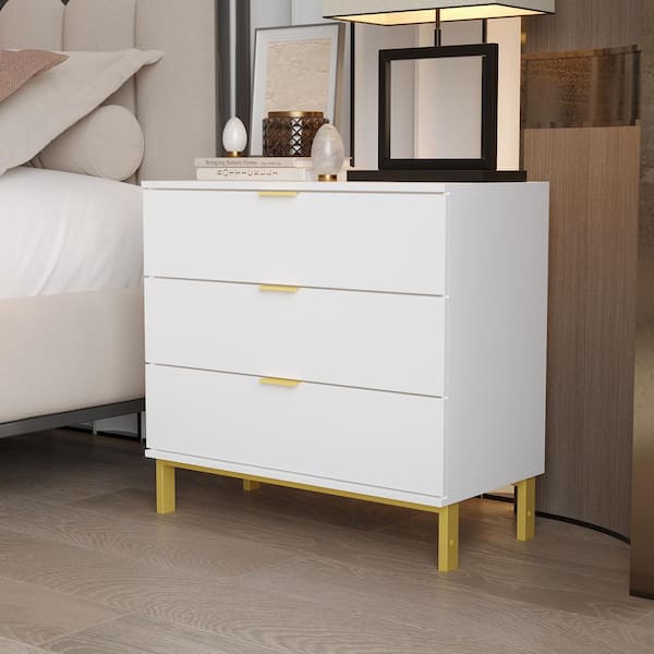 FUFU&GAGA White Wood 31.5 W 3-Drawers Chest of Drawers Dresser Vanity Table Storage Cabinet Nightstand