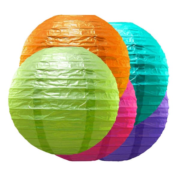 LUMABASE 10 in. Round Multi Color Paper Lanterns (5-Count)