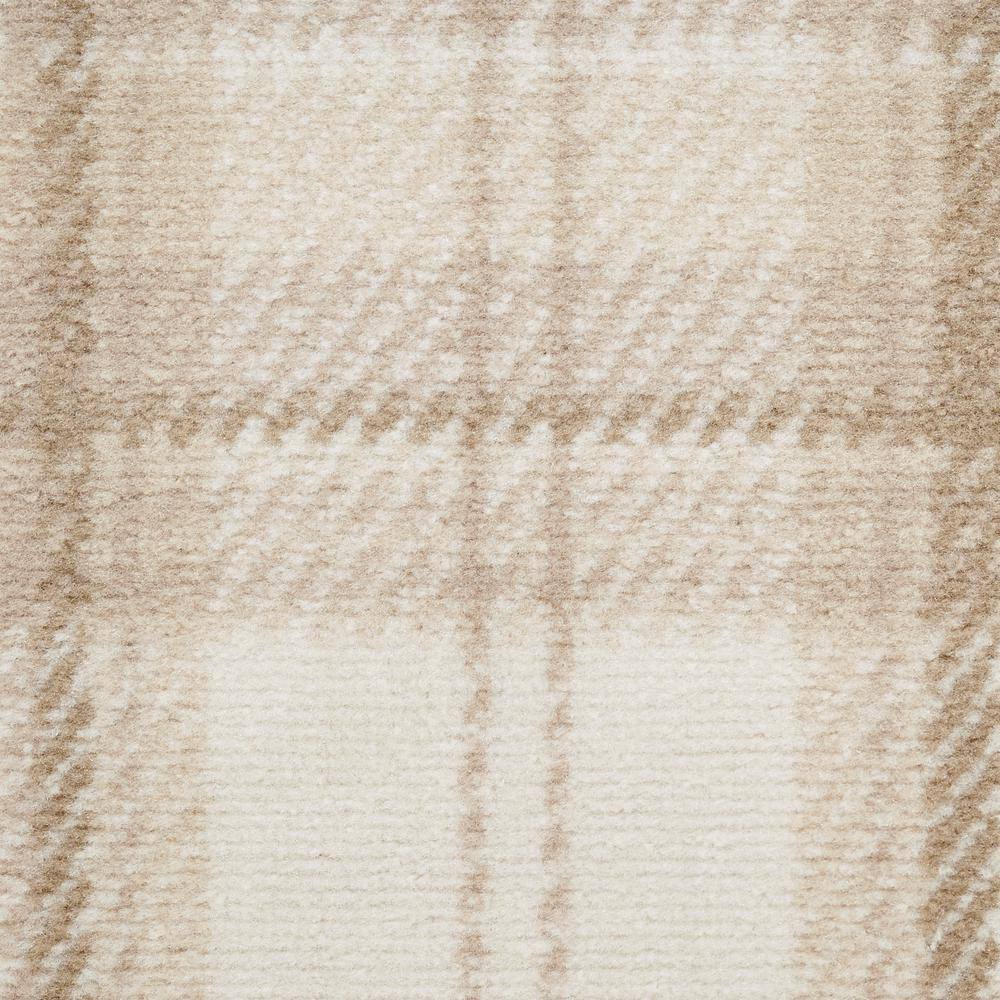 Ivory Beige Plaid Power-Loomed Runner Rug 2'3" x 7'6"
