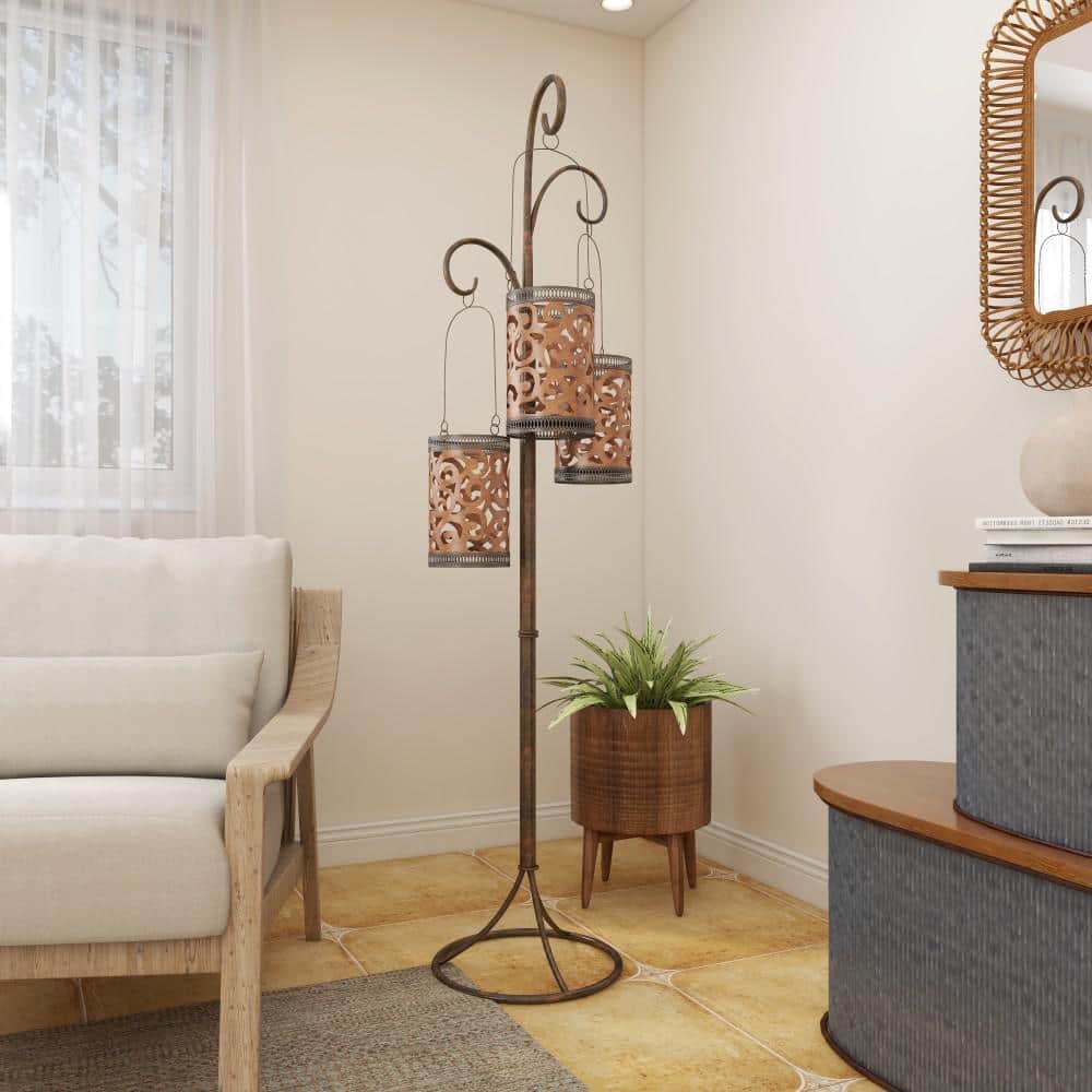 Brass Perforated Moroccan Hanging Floor Candle Lantern, 67"
