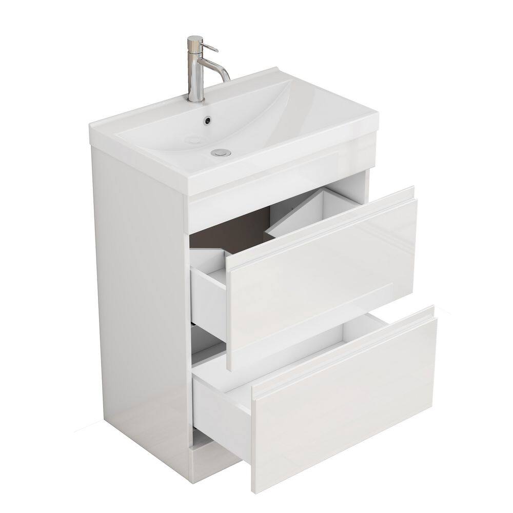 24 in. Single Sink Freestanding Glossy White Bath Vanity with White Ceramic Top price history on PriceWatchPro