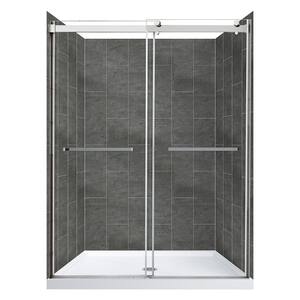 Lagoon Double Roller 48 in. L x 34 in. W x 78 in. H Center Drain Alcove Shower Kit in Slate and Silver Hardware
