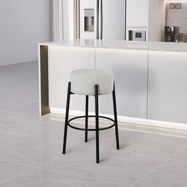 Cole 26 in. White Upholstered Black Metal Counter Height Stool