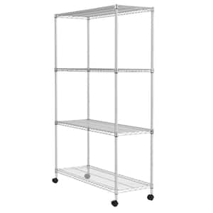 4-Shelf Adjustable Metal Wire Storage Unit with Optional Wheel Casters, Chrome (48 in W x 73.5 in H x 18 in D)