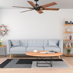 60 in. Winderige Indoor Matte Black Ceiling Fan with Remote Control and Downrod Included