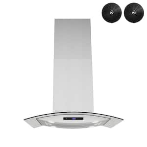 30 in. Langosco Convertible Island Range Hood in Brushed Stainless Steel, Mesh Filters, Touchpad Control, LED Lights