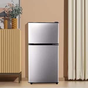 3.5 cu. ft. Mini Refrigerator in Silver with Freezer, 2-Door, 7 Level Thermostat and Removable Shelves