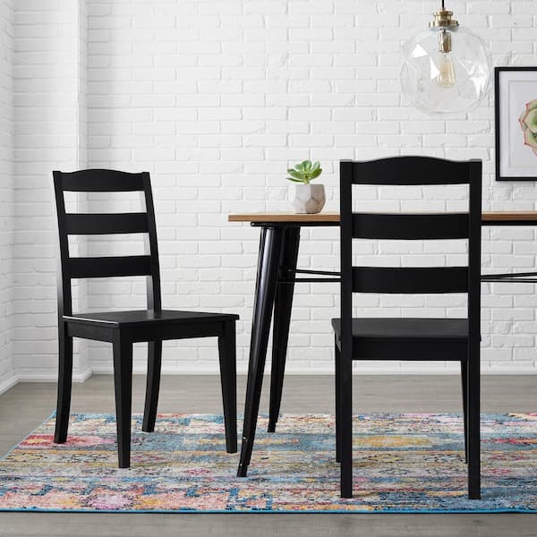 StyleWell Black Wood Dining Chair with Ladder Back (Set of 2) (17.72 in. W x 36.77 in. H)