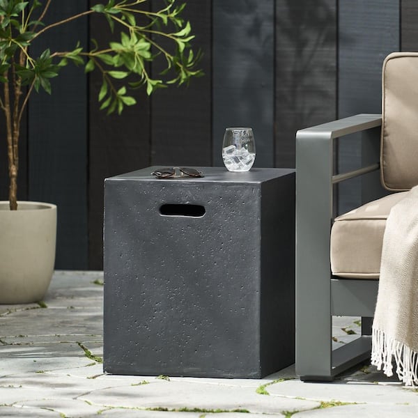 Dark Gray MGO Concrete Outdoor Patio Tank Holder Side Table Fire Pit Cover