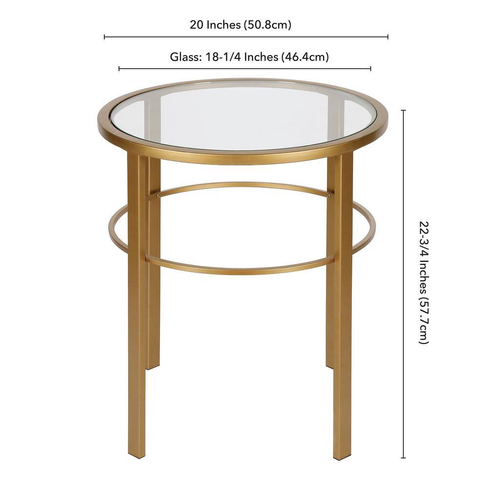 Gaia 20" Round Gold Metal and Glass Accent Table