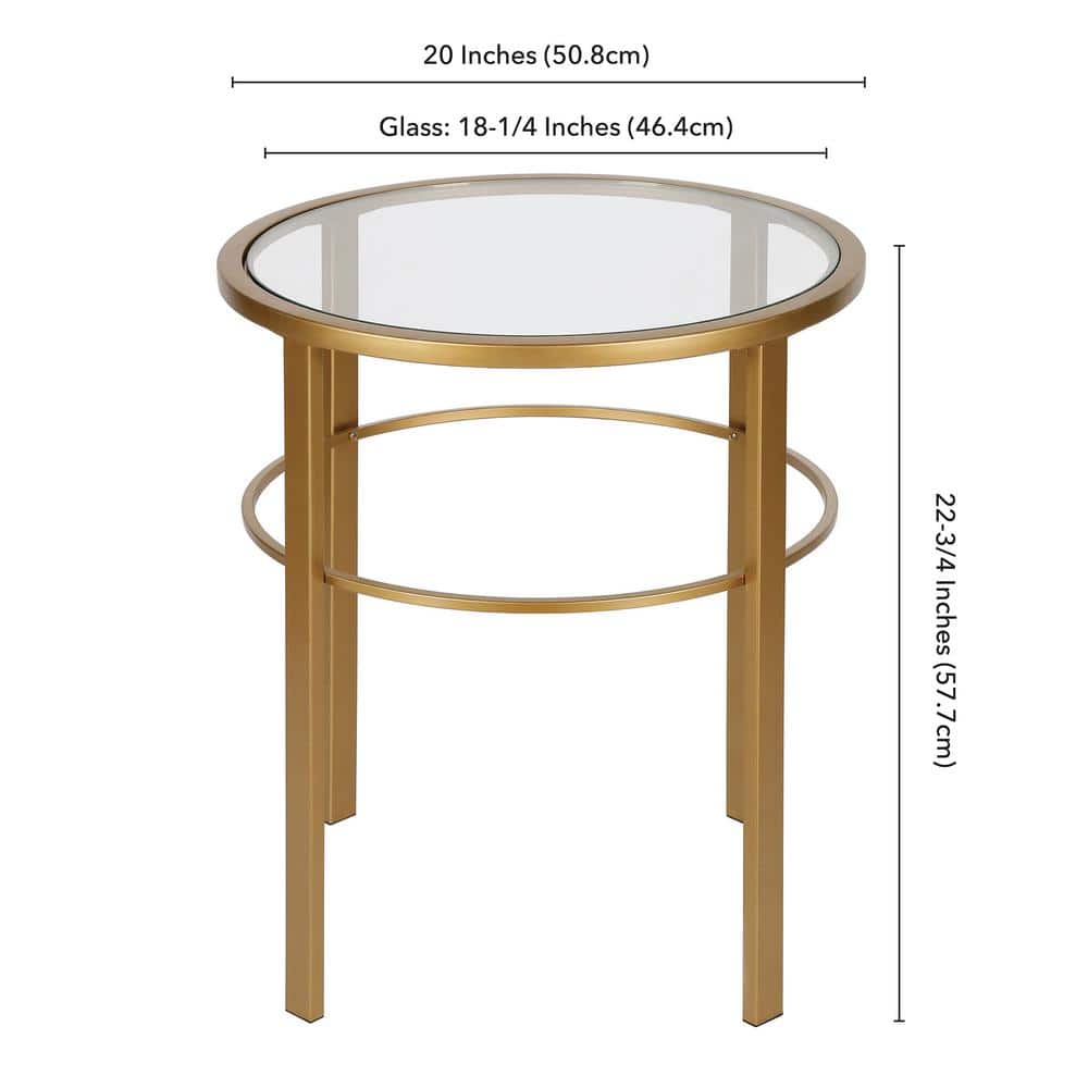 Gaia 20" Round Gold Metal and Glass Accent Table