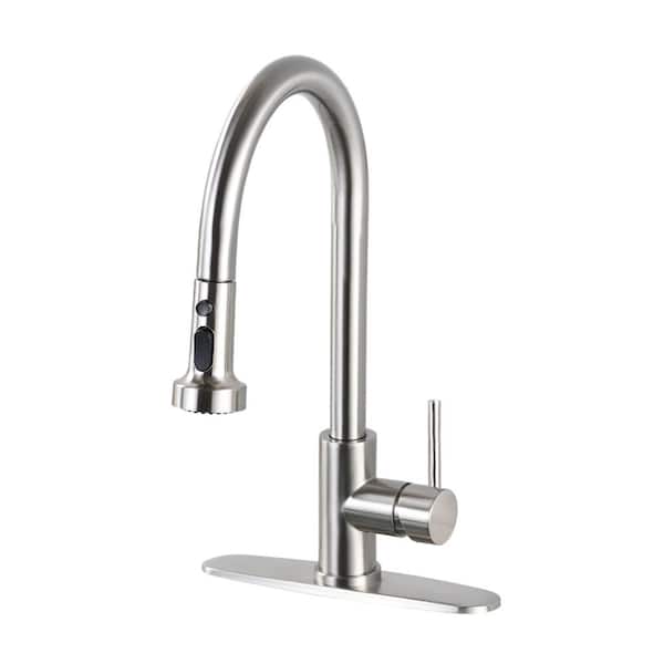 Satico Single Handle Pull Down Sprayer Kitchen Faucet in Brushed Nickel