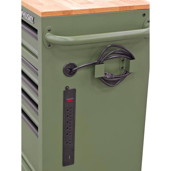 Husky 46 in. W x 18.1 in. D 9-Drawer Army Green Mobile Workbench Husky 46 in. W x 18.1 in. D 9-Drawer Army Green Mobile Workbench