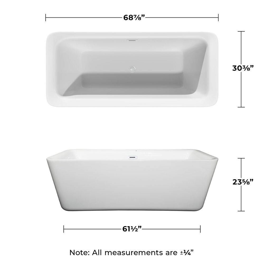 Emily 69'' Shiny White Acrylic Freestanding Soaking Bathtub