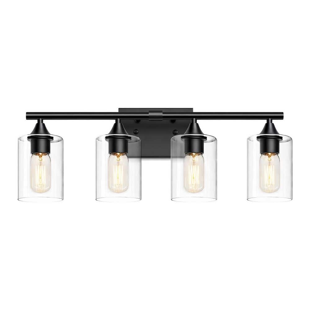 23.38 in. 4 Light Matte Black Moisture-Proof Metal Vanity Light with Clear Cylinder Glass Shade (No Bulbs Included) price history on PriceWatchPro