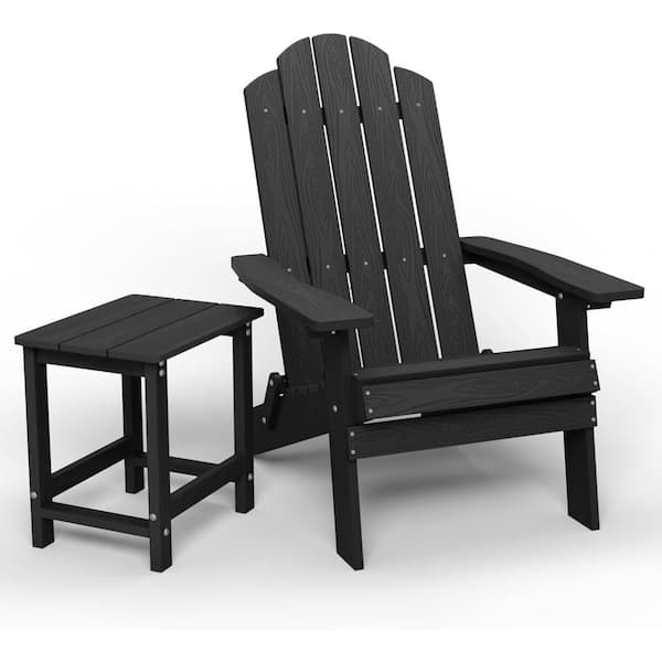 Mximu Black Plastic Outdoor Folding Adirondack Chair with Square Side Table