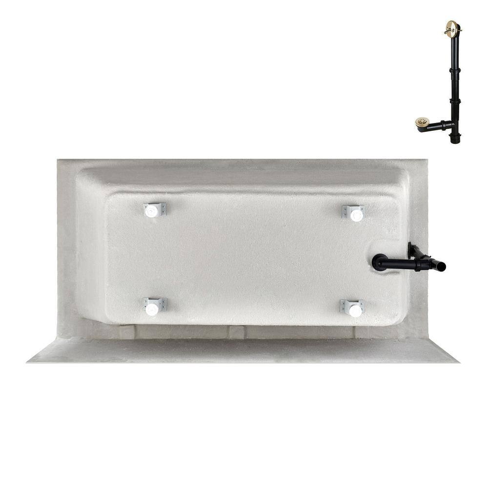 Glossy White Acrylic Alcove Bathtub with Polished Brass Drain