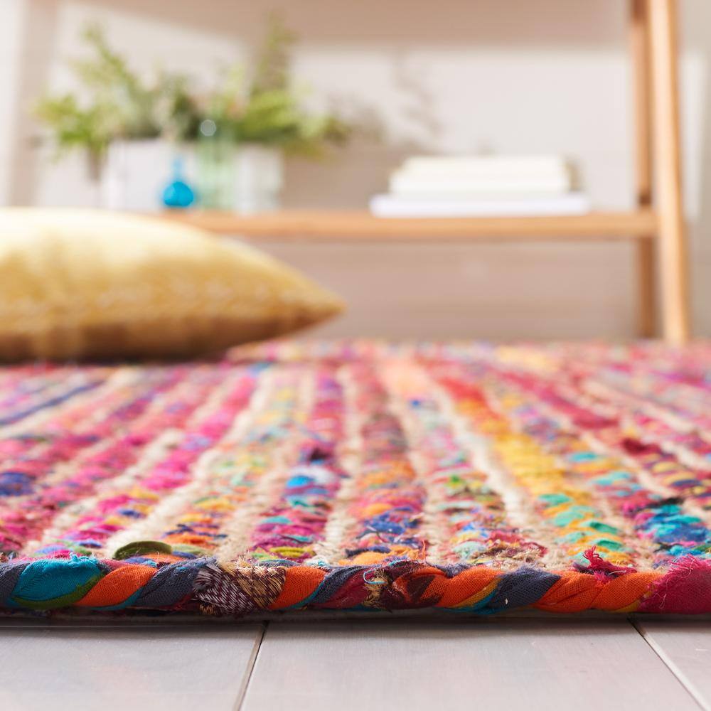 Colorful Natural Cotton Braided Runner Rug, 2'3" x 9'