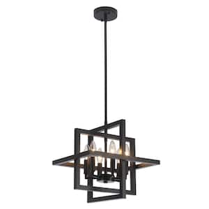 6-Light Dimmable Black Square/Rectangle Geometric Candle Style Chandelier for Kitchen Island with No Bulbs Included