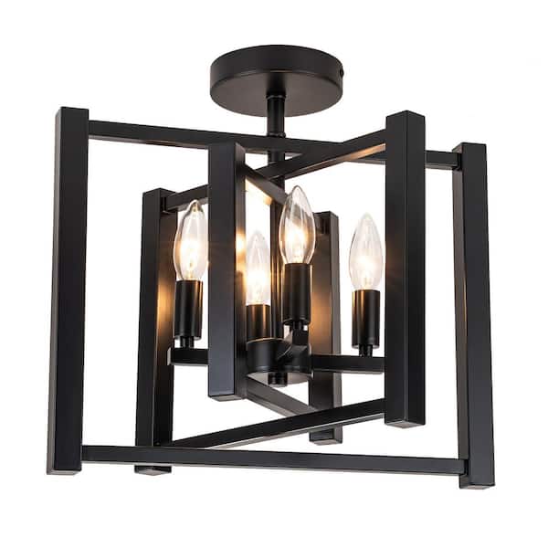 EDISLIVE James 15.75 in. 4-Light Matte Black Farmhouse Geometric Semi Flush Mount