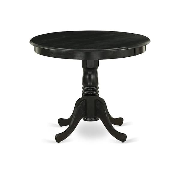 East West Furniture 3-Piece Wire Brushed Black Solid Wood Top - Button Tufted Dining Room Set - Seats 4