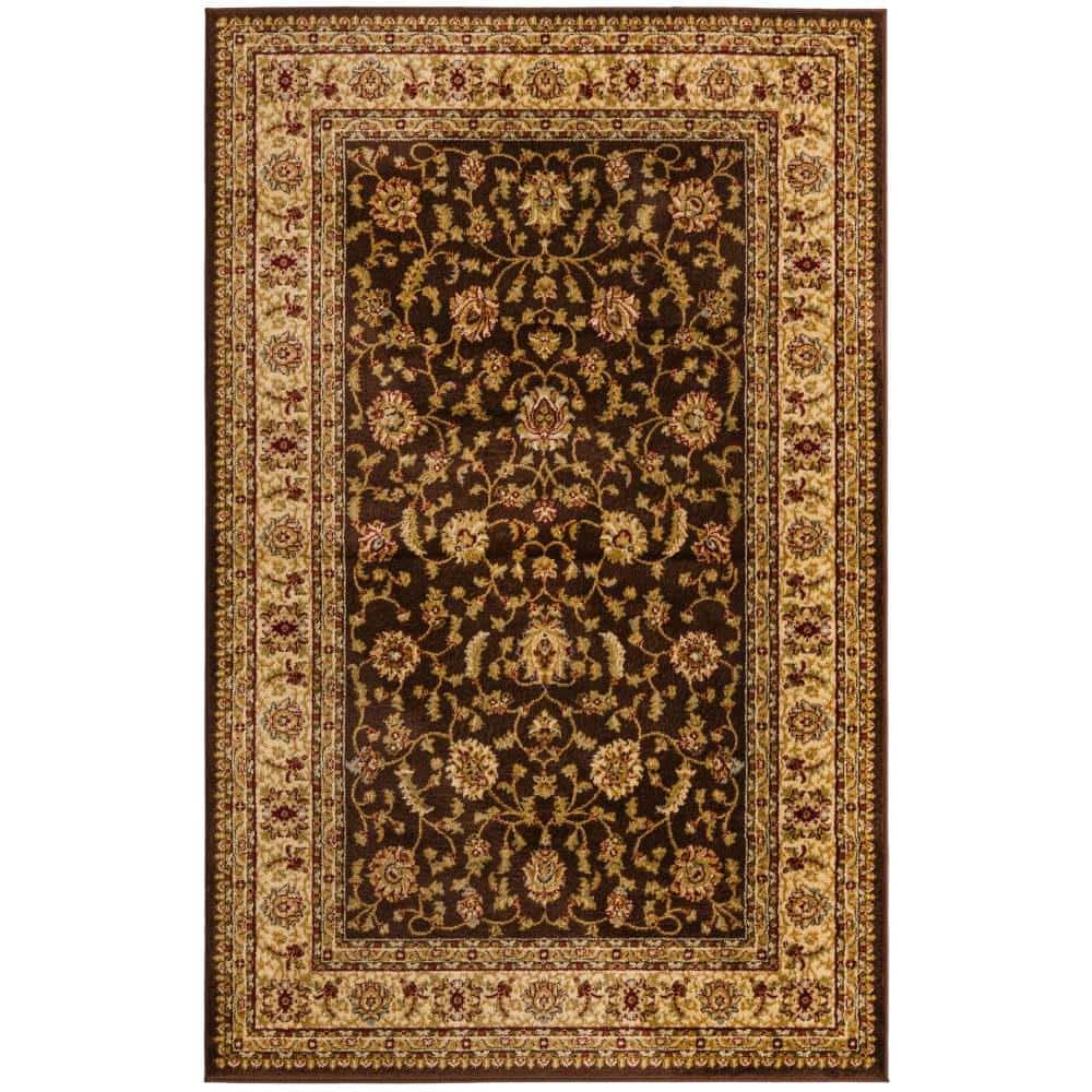 Brown Floral Rectangular Synthetic Stain-Resistant Area Rug