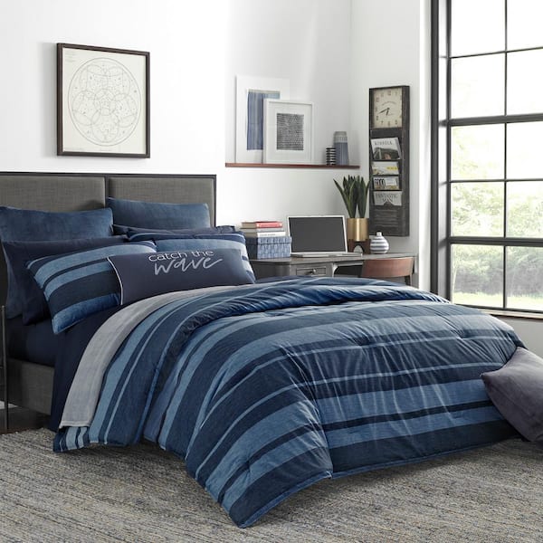 Nautica Longpoint 3 Piece Navy Blue, Navy Blue And Grey Queen Bed Set