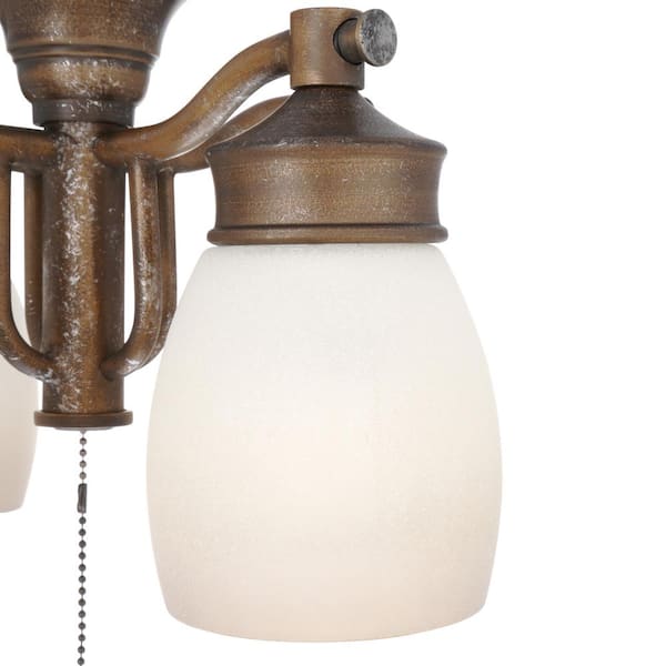 4-Light Aged Bronze Ceiling Fan Fixture with Tea Stain Glass 4-Light Aged Bronze Ceiling Fan Fixture with Tea Stain Glass