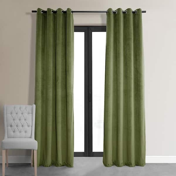 Exclusive Fabrics & Furnishings Signature Basque Green 50 in. W x 84 in. L (1 Panel) Grommet Blackout Velvet Curtain