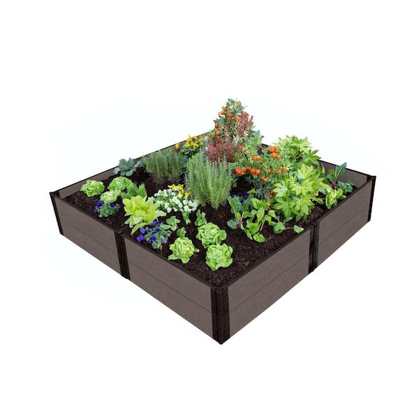 Frame It All One Inch Series 8 ft. x 8 ft. x 11 in. Weathered Wood Composite Raised Garden Bed